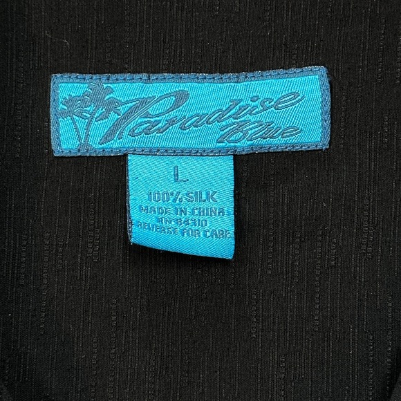 Paradise Blue Shirt Mens L 100% Silk Black with White Guayabera Rockabilly Style - Picture 4 of 7